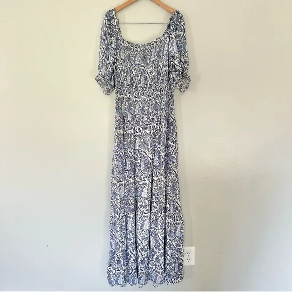 Max Studio Printed Smocked Bodice Tiered Maxi Dress Cruise Vacation Beach Resort - Picture 4 of 11